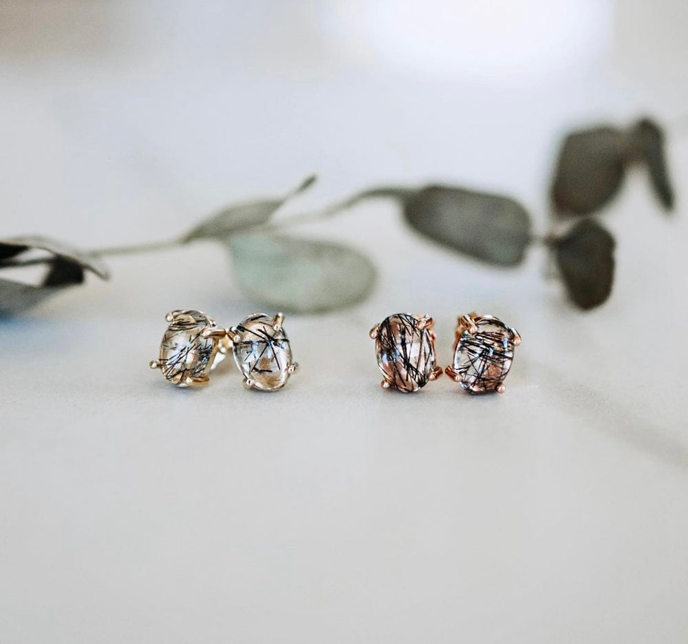 Tourmalinated Quartz Stud Earrings - Create Your Own