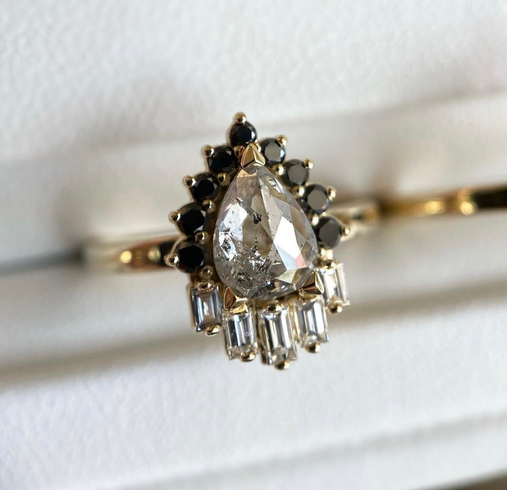Pear Center + Round & Baguette Halo Ring - Create Your Own